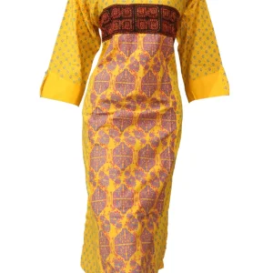 Yellow Color Screen Print Embroidered Cotton Kurti