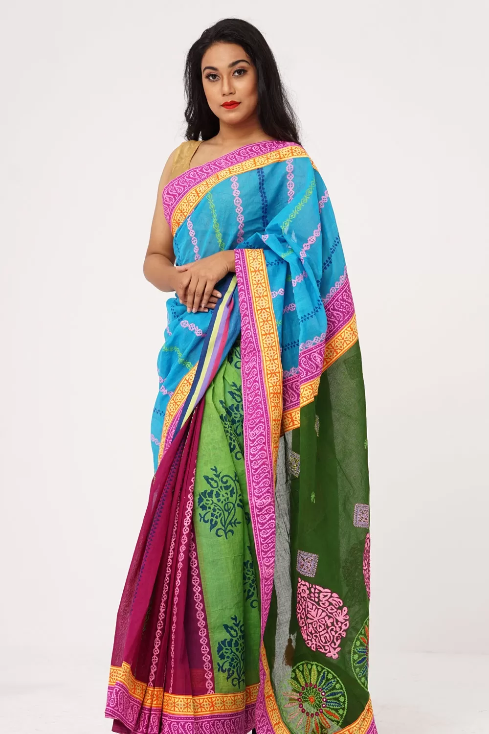 EMBROIDERED HALF SILK SAREE