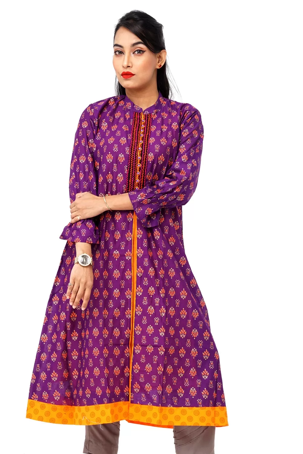 Maroon Color Embroidered Cotton Kurti