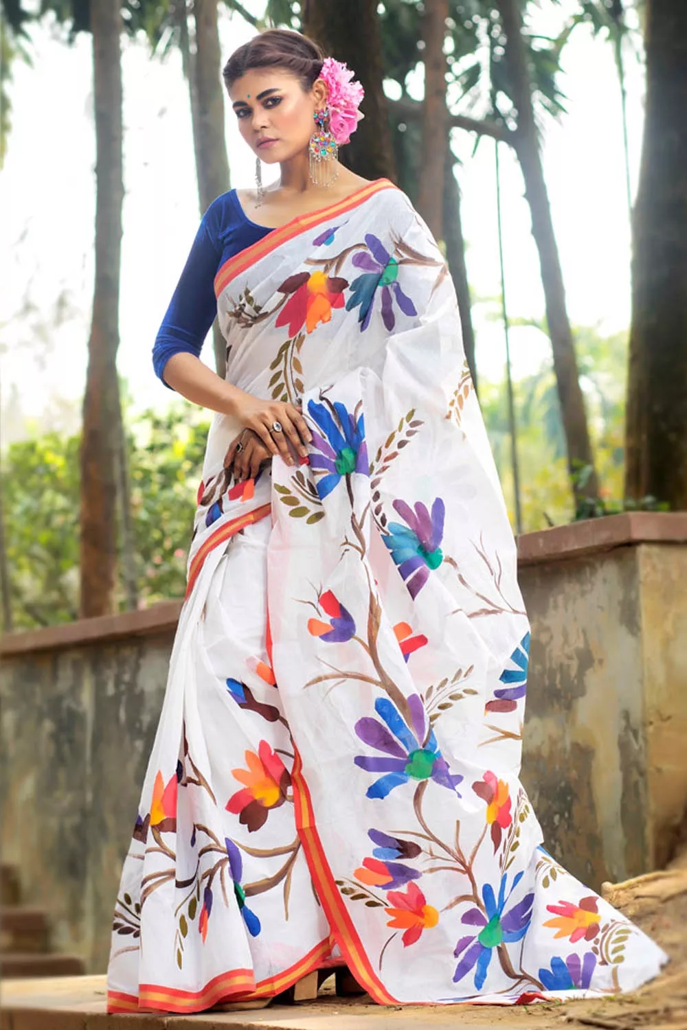 HAND EMBROIDERED HALF SILK SAREE