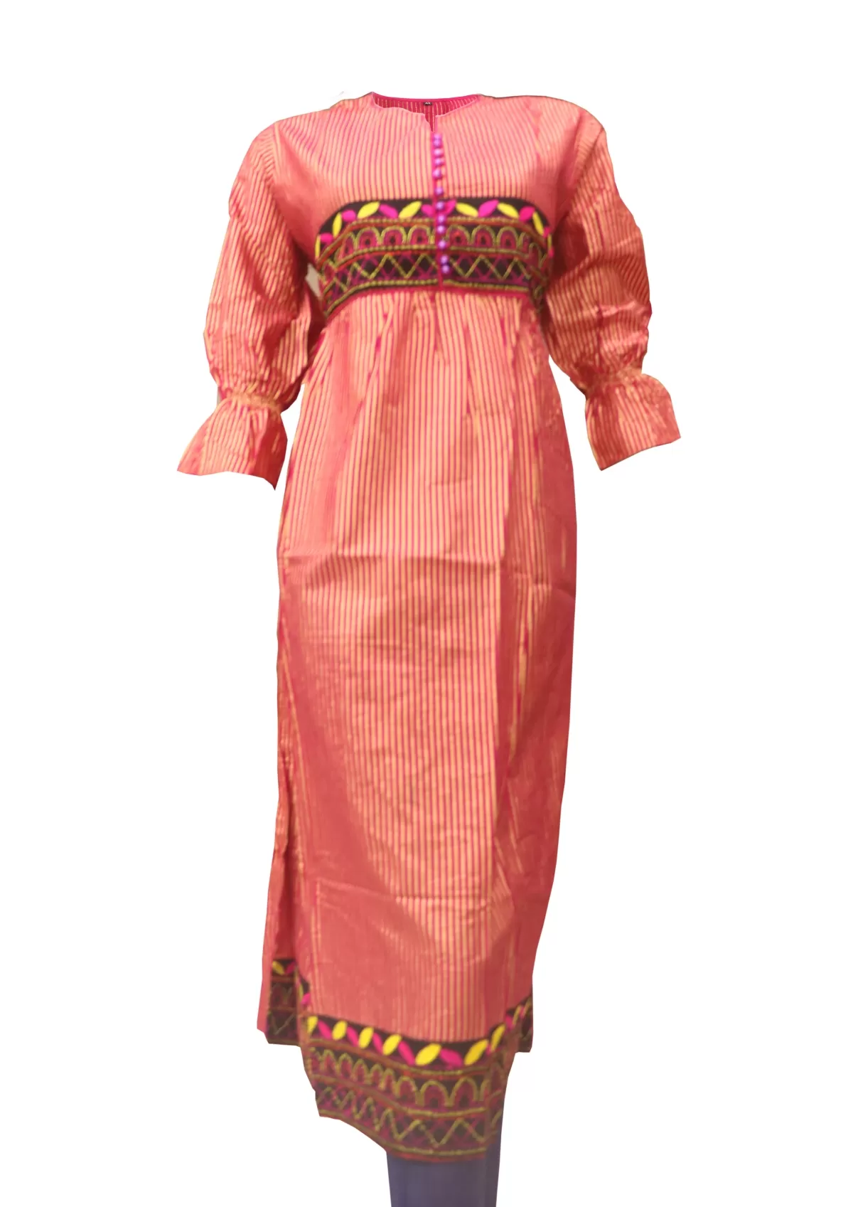 RED-COLOR Screen Print Embroidered Cotton Kurti