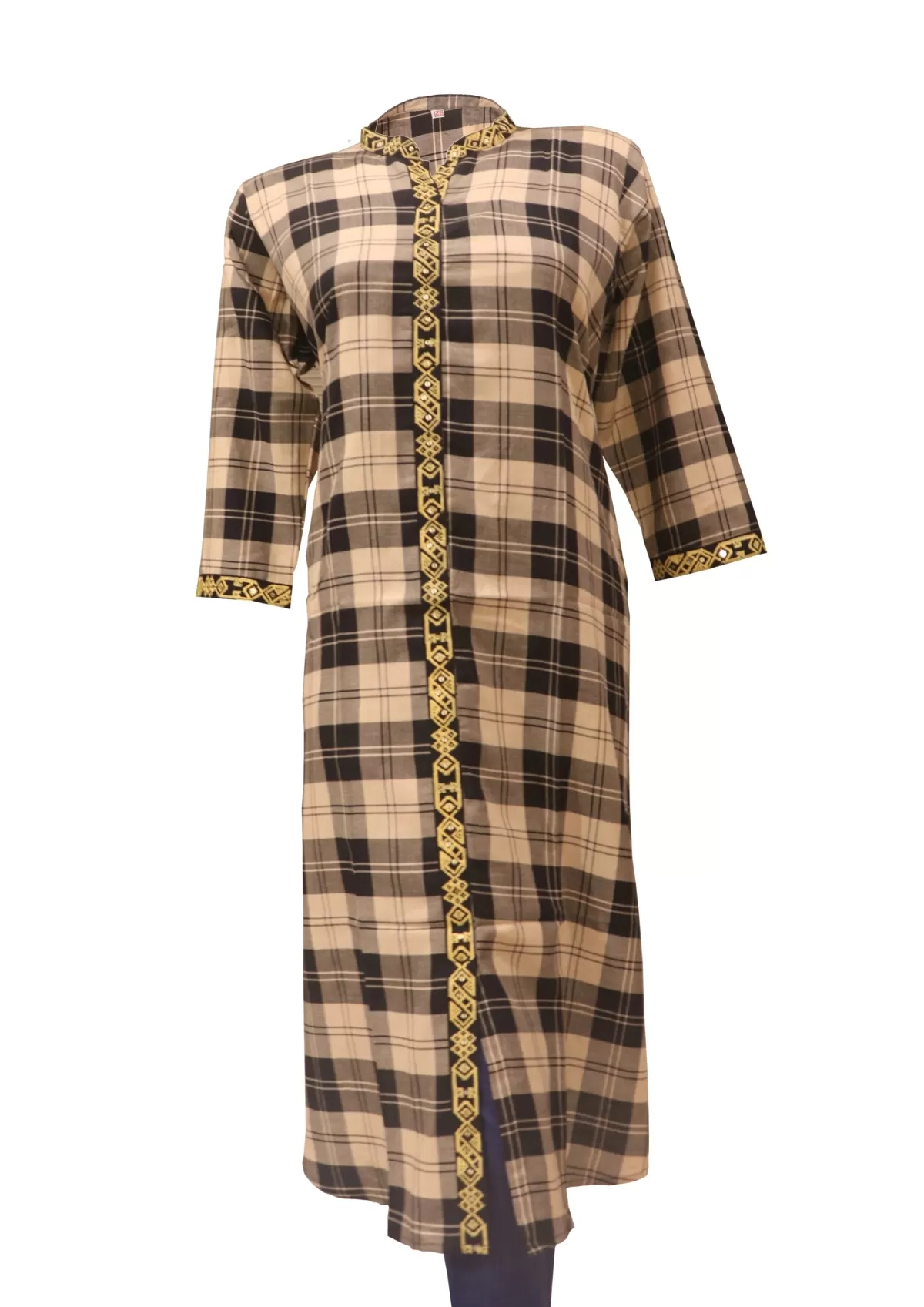 Multicolor Check Embroidered Cotton Kurti